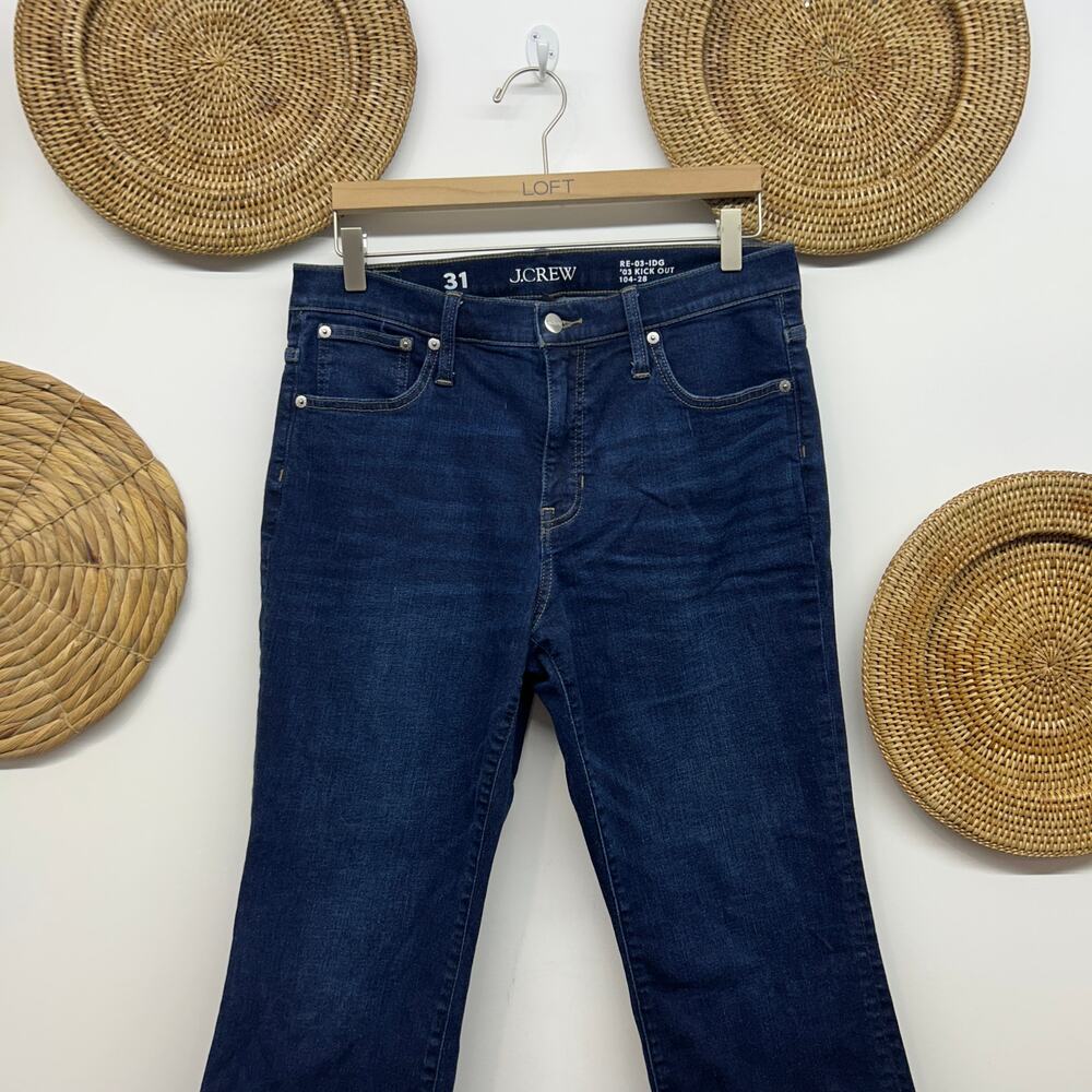 $148 J. Crew Mid Rise Kick Out Jean 31 Blue Dark Denim Raw Edge Cropped Ankle - Picture 4 of 7
